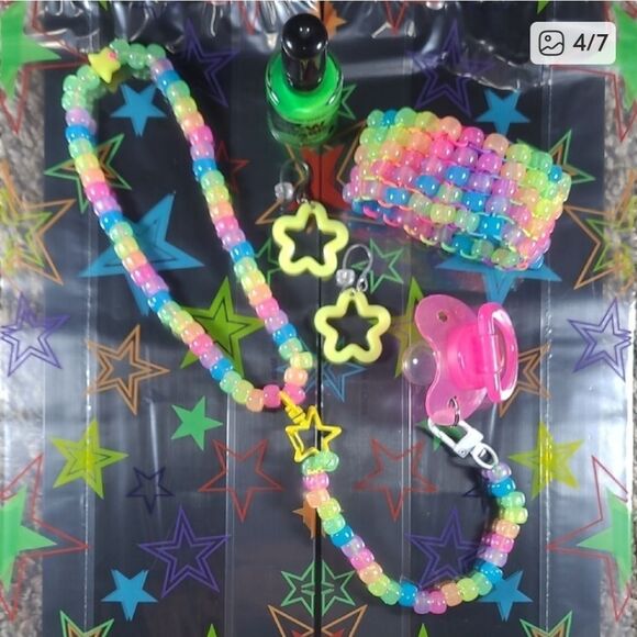 sour patch Kawaii Kandi Kid drop star Necklace Cuff Earrings Binky jewelry set - Picture 7 of 9